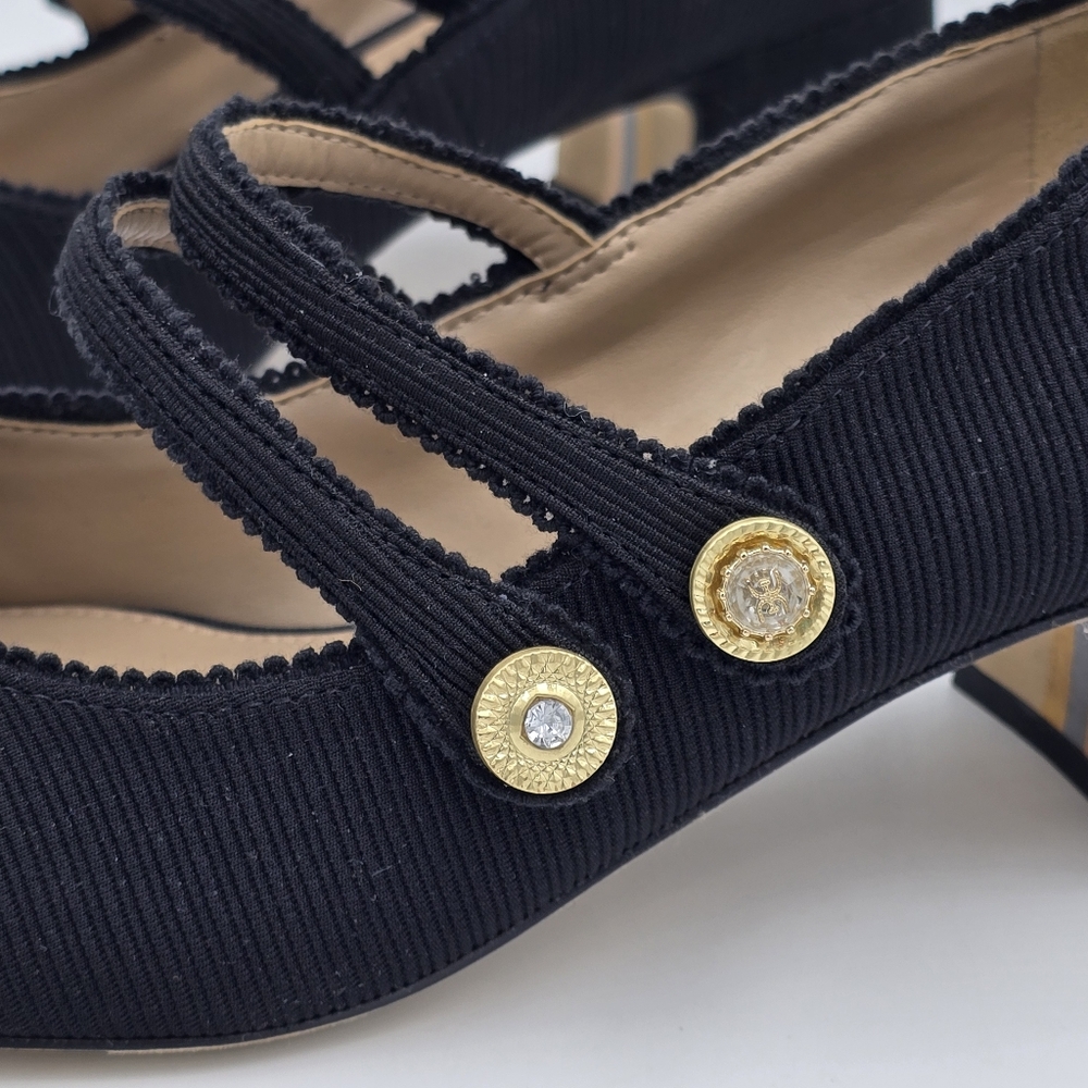 Sam Edelman Tahira Block-Heel Mary Jane Pumps, Black Rib with Gold Accents, 11 - Picture 7 of 16